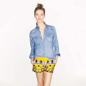 J. Crew yellow and navy scroll print chino shorts